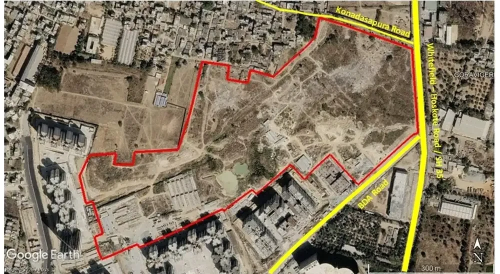 Developer location map showing My Home Konadasapura on the Whitefield–Hoskote Road corridor near Budigere Cross
